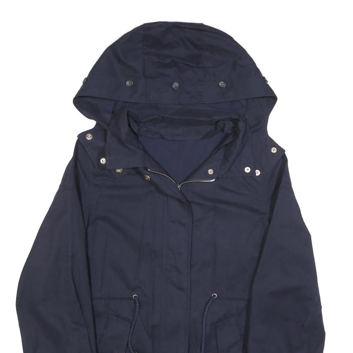 ZARA WOMAN Womens Navy Blue Cotton Blend Hooded Jacket S Zip Casual Outerwear