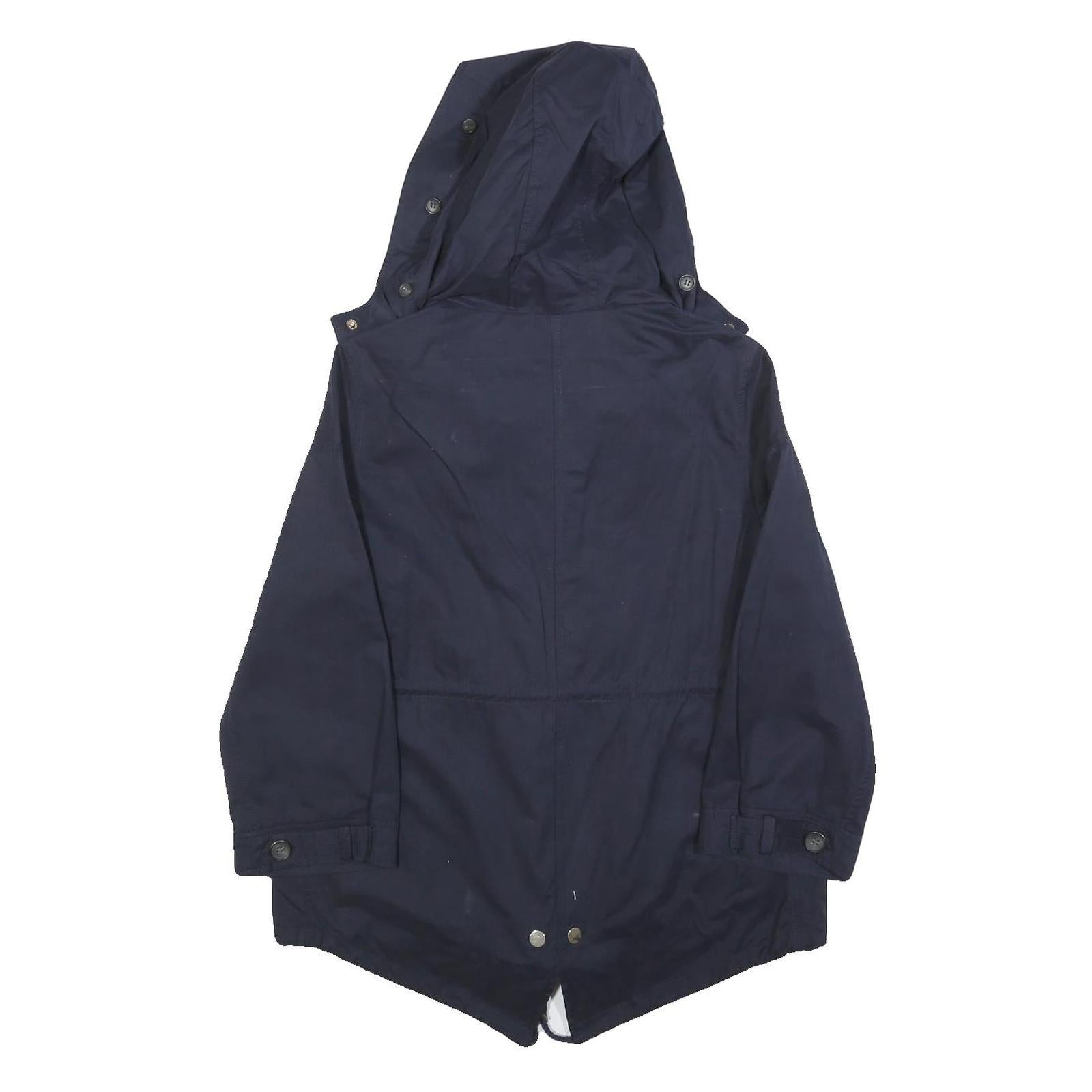 ZARA WOMAN Womens Navy Blue Cotton Blend Hooded Jacket S Zip Casual Outerwear