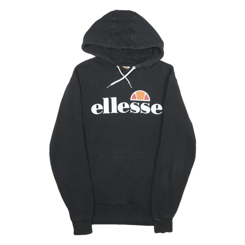 ELLESSE Mens Black Hoodie S Cotton Blend Pullover Hooded Sweatshirt Logo