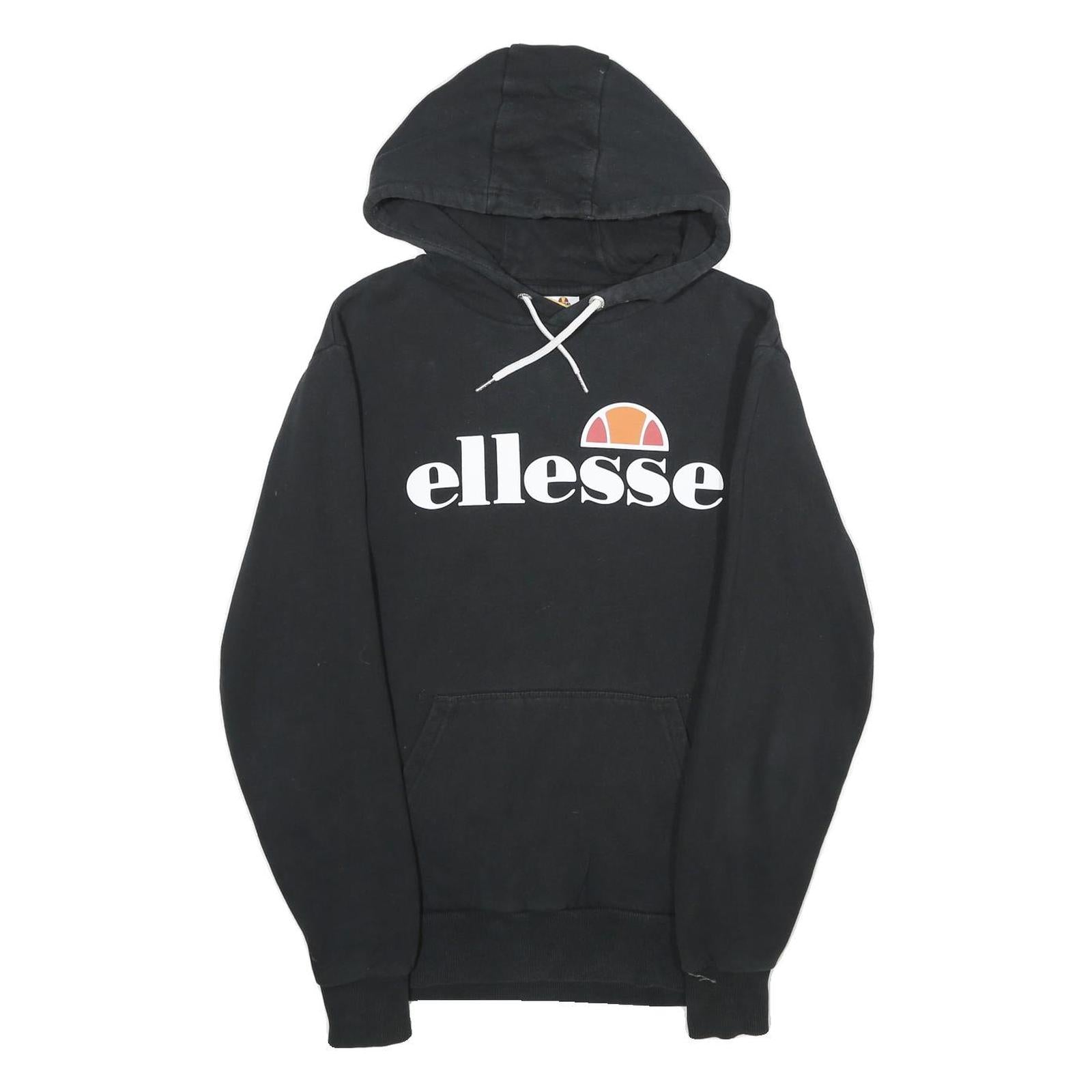 ELLESSE Mens Black Hoodie S Cotton Blend Pullover Hooded Sweatshirt Logo