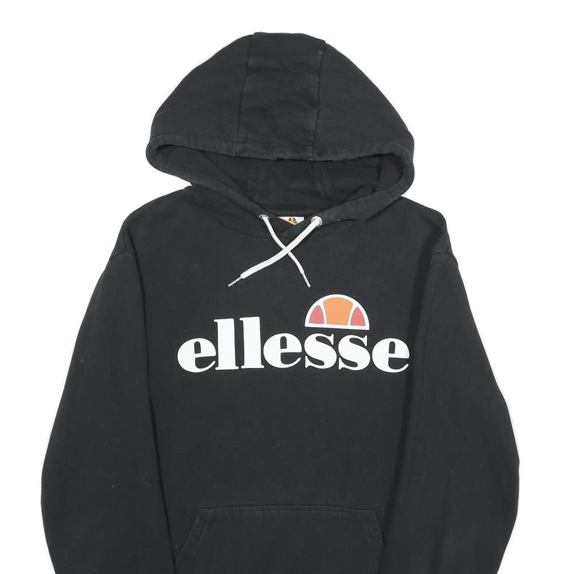 ELLESSE Mens Black Hoodie S Cotton Blend Pullover Hooded Sweatshirt Logo