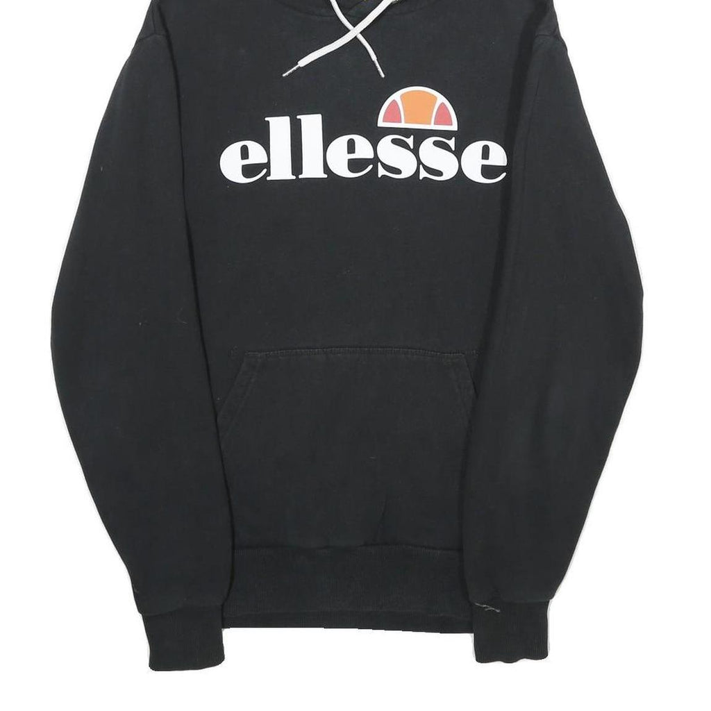 ELLESSE Mens Black Hoodie S Cotton Blend Pullover Hooded Sweatshirt Logo