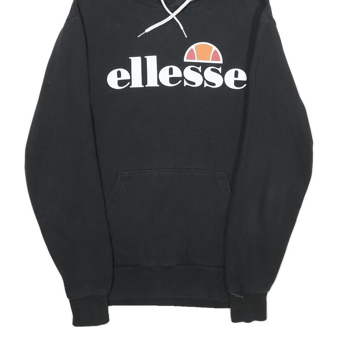 ELLESSE Mens Black Hoodie S Cotton Blend Pullover Hooded Sweatshirt Logo