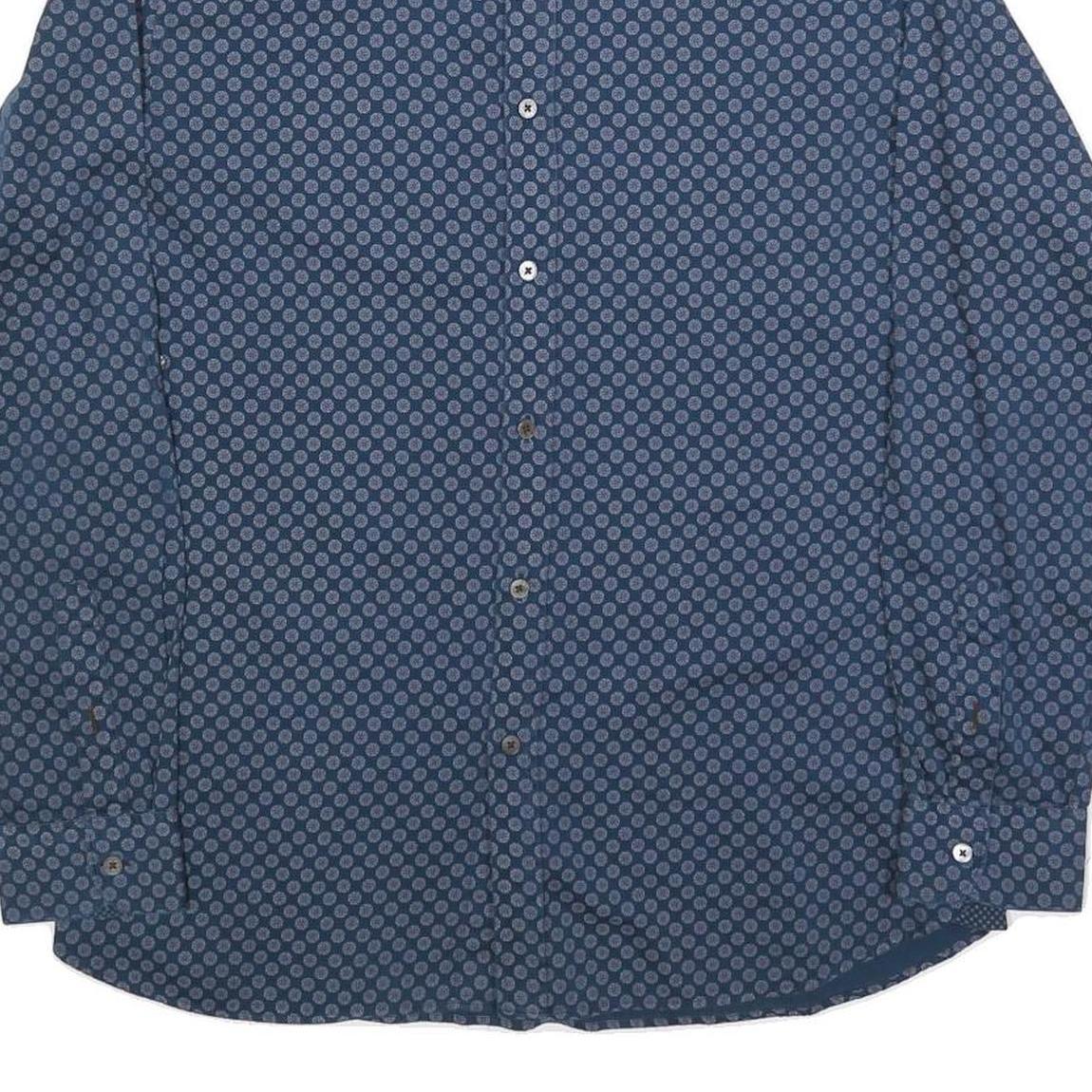 TED BAKER Mens Blue & Grey Printed Cotton Blend Shirt L Long Sleeve Casual