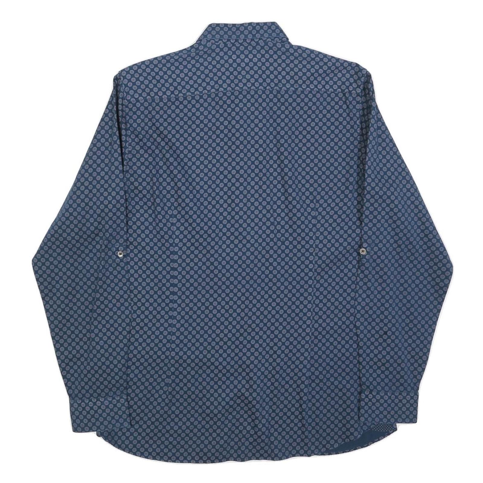 TED BAKER Mens Blue & Grey Printed Cotton Blend Shirt L Long Sleeve Casual