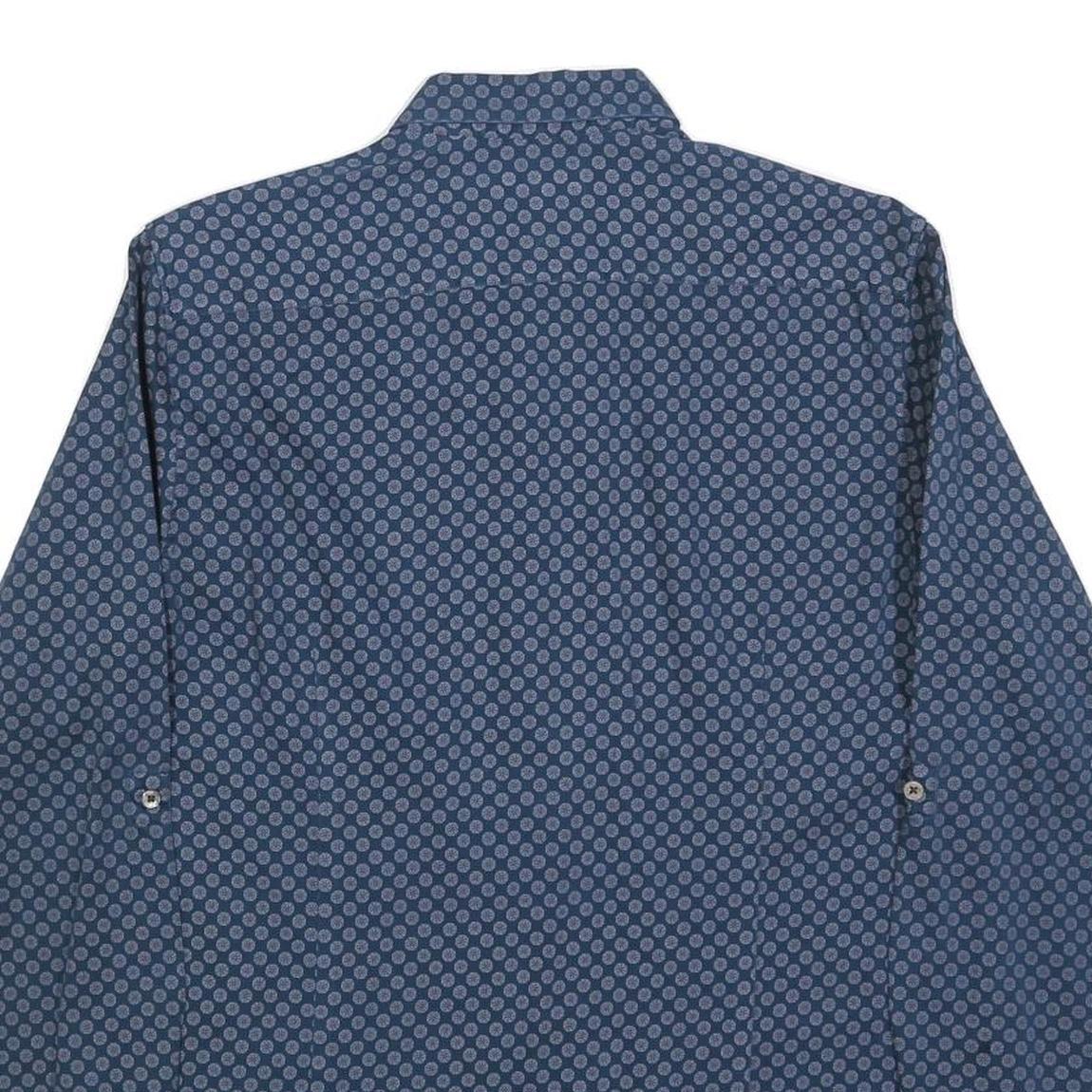TED BAKER Mens Blue & Grey Printed Cotton Blend Shirt L Long Sleeve Casual