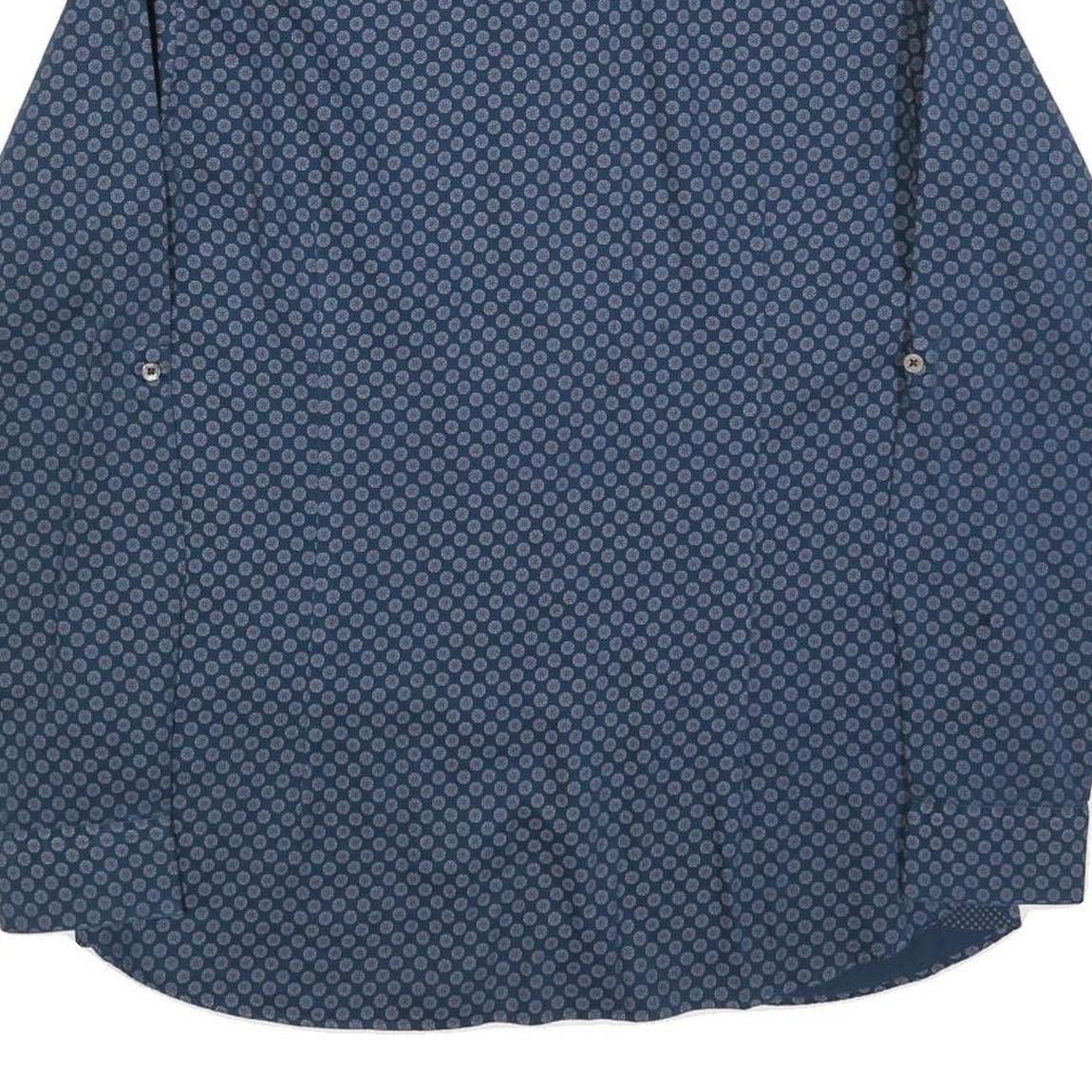 TED BAKER Mens Blue & Grey Printed Cotton Blend Shirt L Long Sleeve Casual