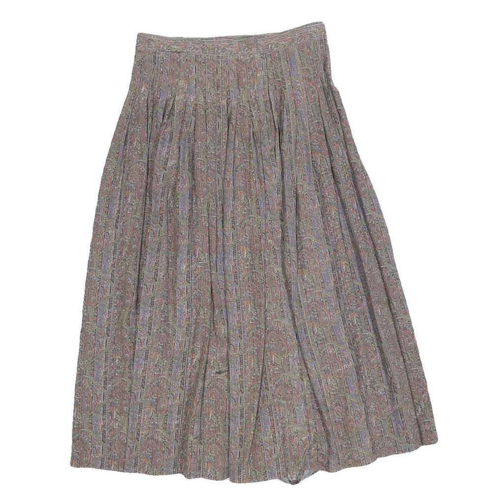TALBOTS Womens Grey Paisley Pleated Midi Polyester Blend Skirt Size S Classic
