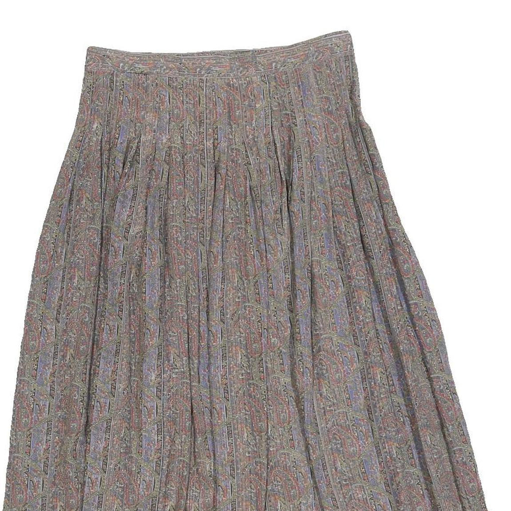 TALBOTS Womens Grey Paisley Pleated Midi Polyester Blend Skirt Size S Classic