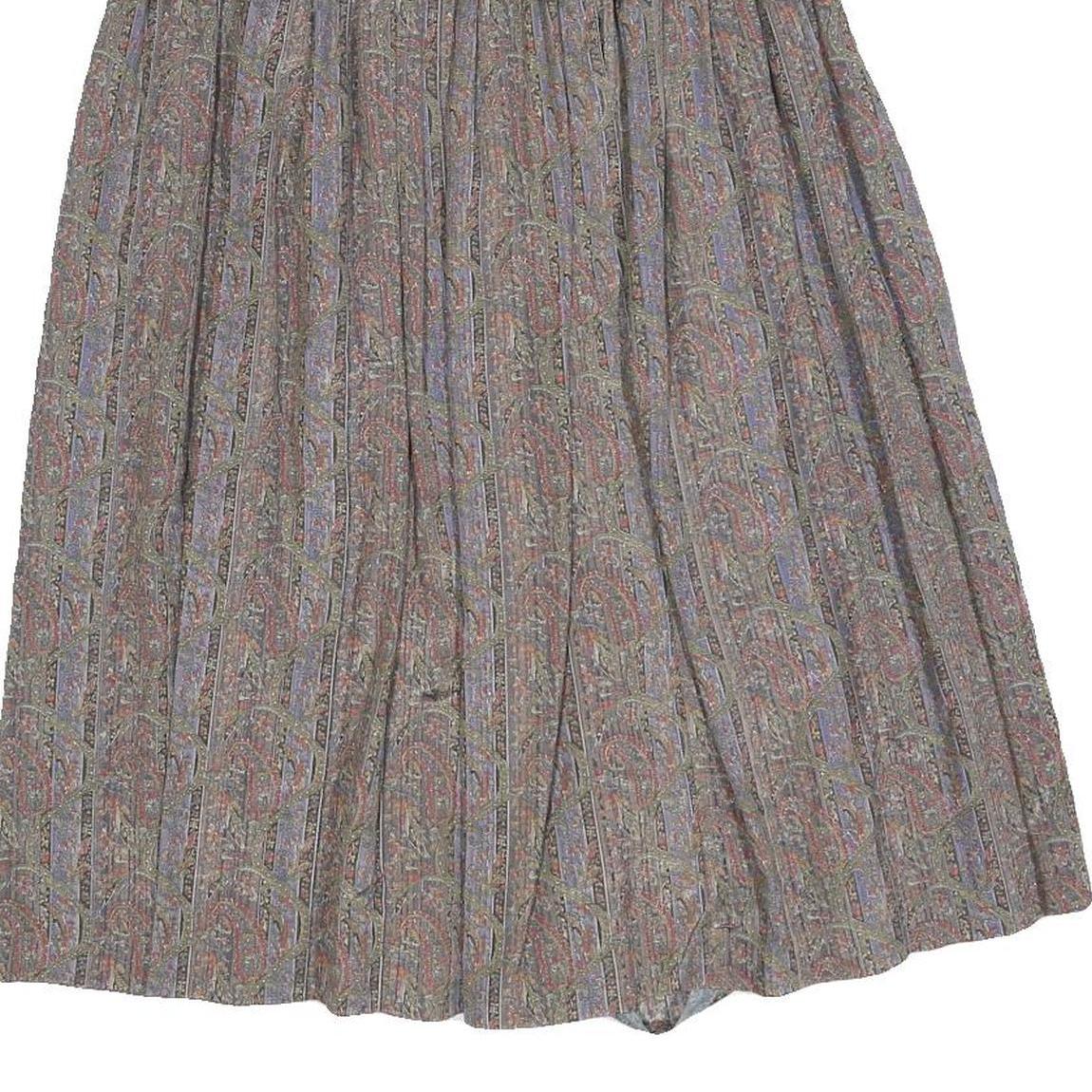 TALBOTS Womens Grey Paisley Pleated Midi Polyester Blend Skirt Size S Classic