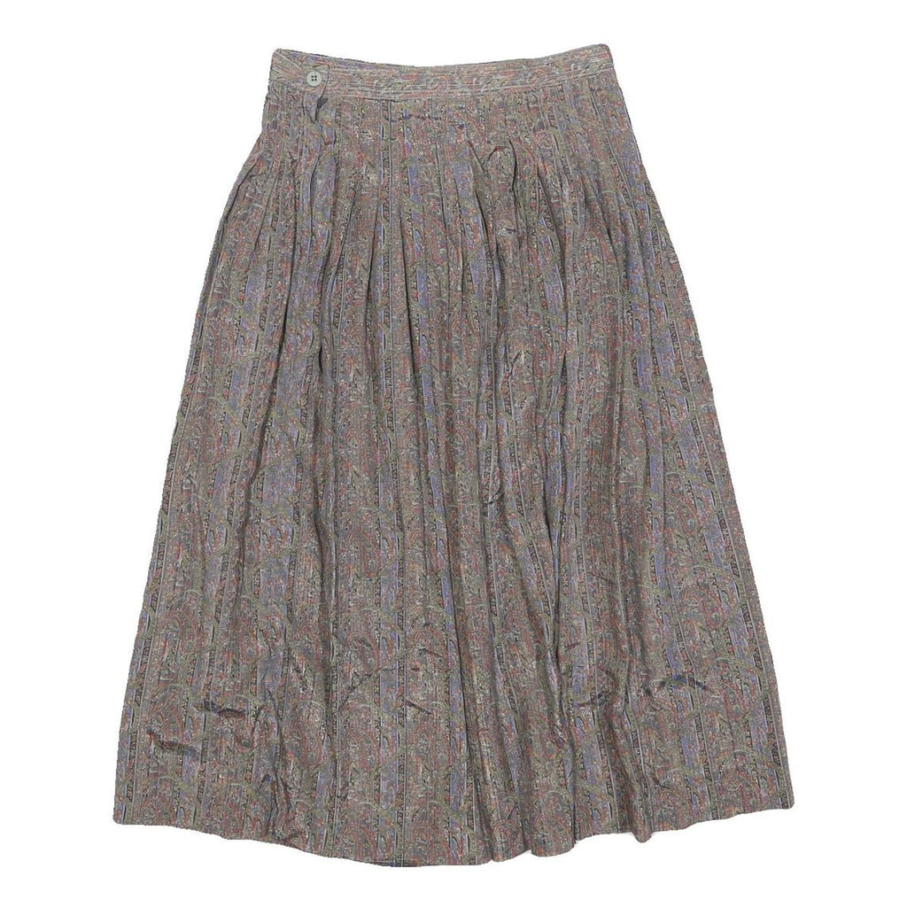 TALBOTS Womens Grey Paisley Pleated Midi Polyester Blend Skirt Size S Classic