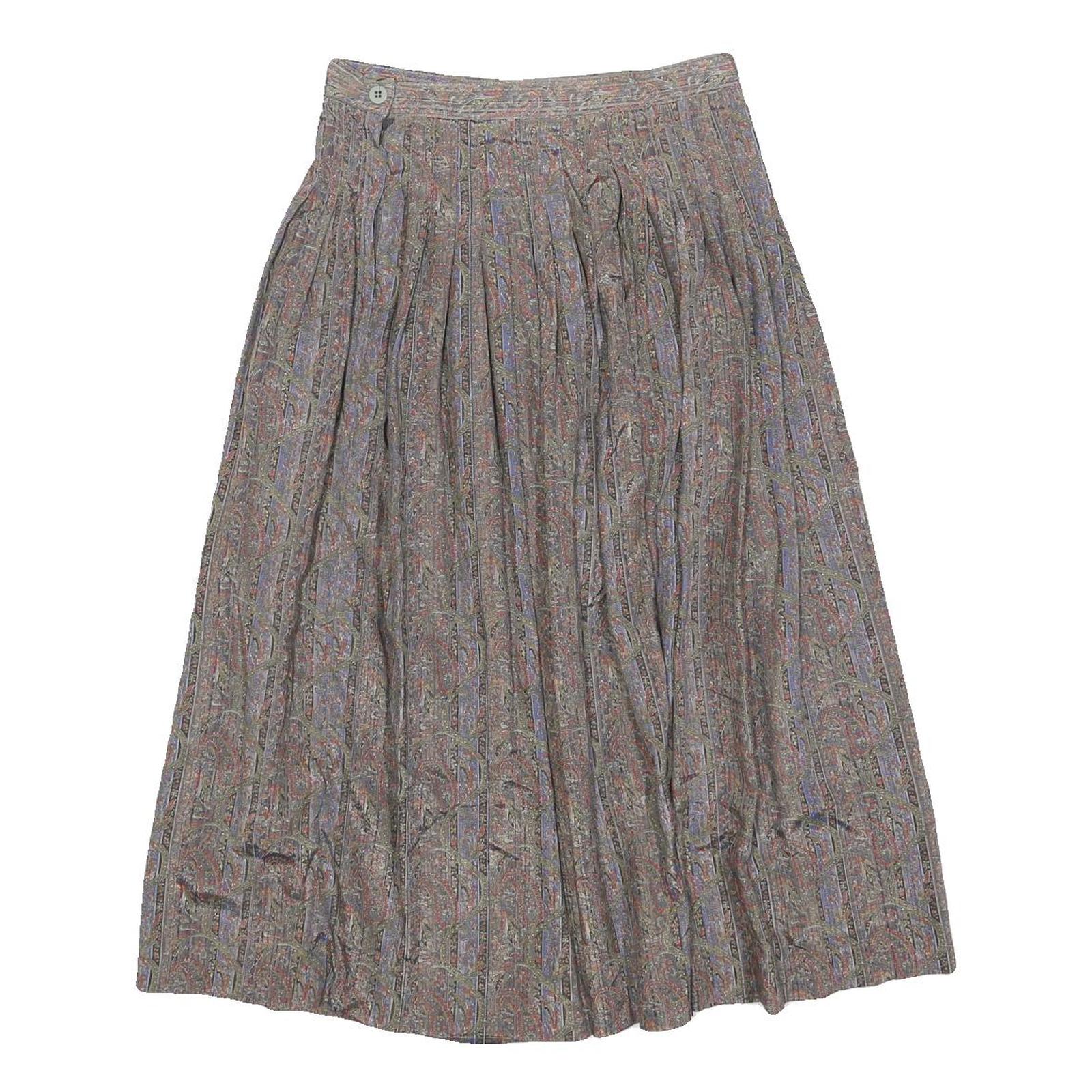 TALBOTS Womens Grey Paisley Pleated Midi Polyester Blend Skirt Size S Classic