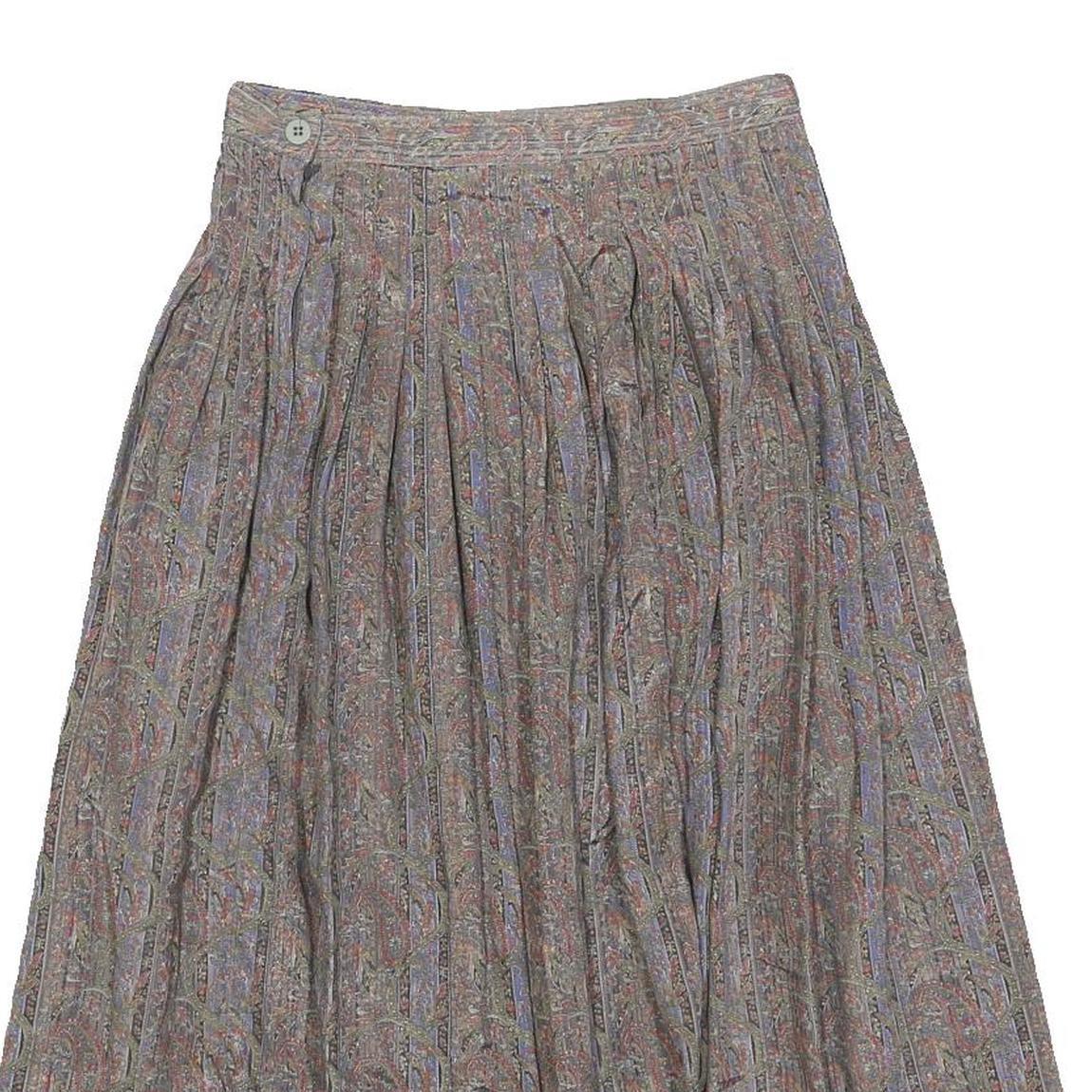 TALBOTS Womens Grey Paisley Pleated Midi Polyester Blend Skirt Size S Classic