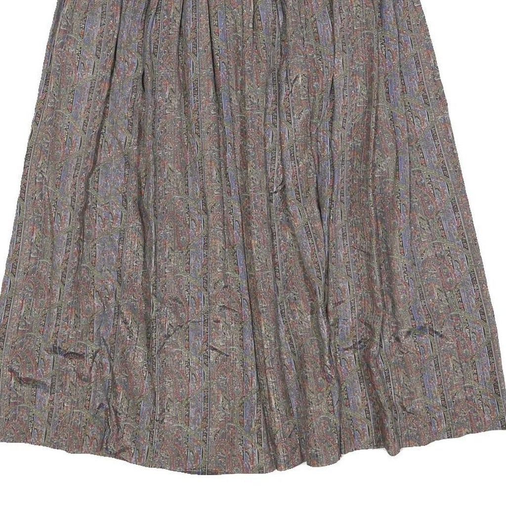 TALBOTS Womens Grey Paisley Pleated Midi Polyester Blend Skirt Size S Classic