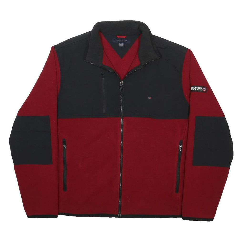 TOMMY HILFIGER Mens Red & Black Performance Track Jacket L Polyester Zip