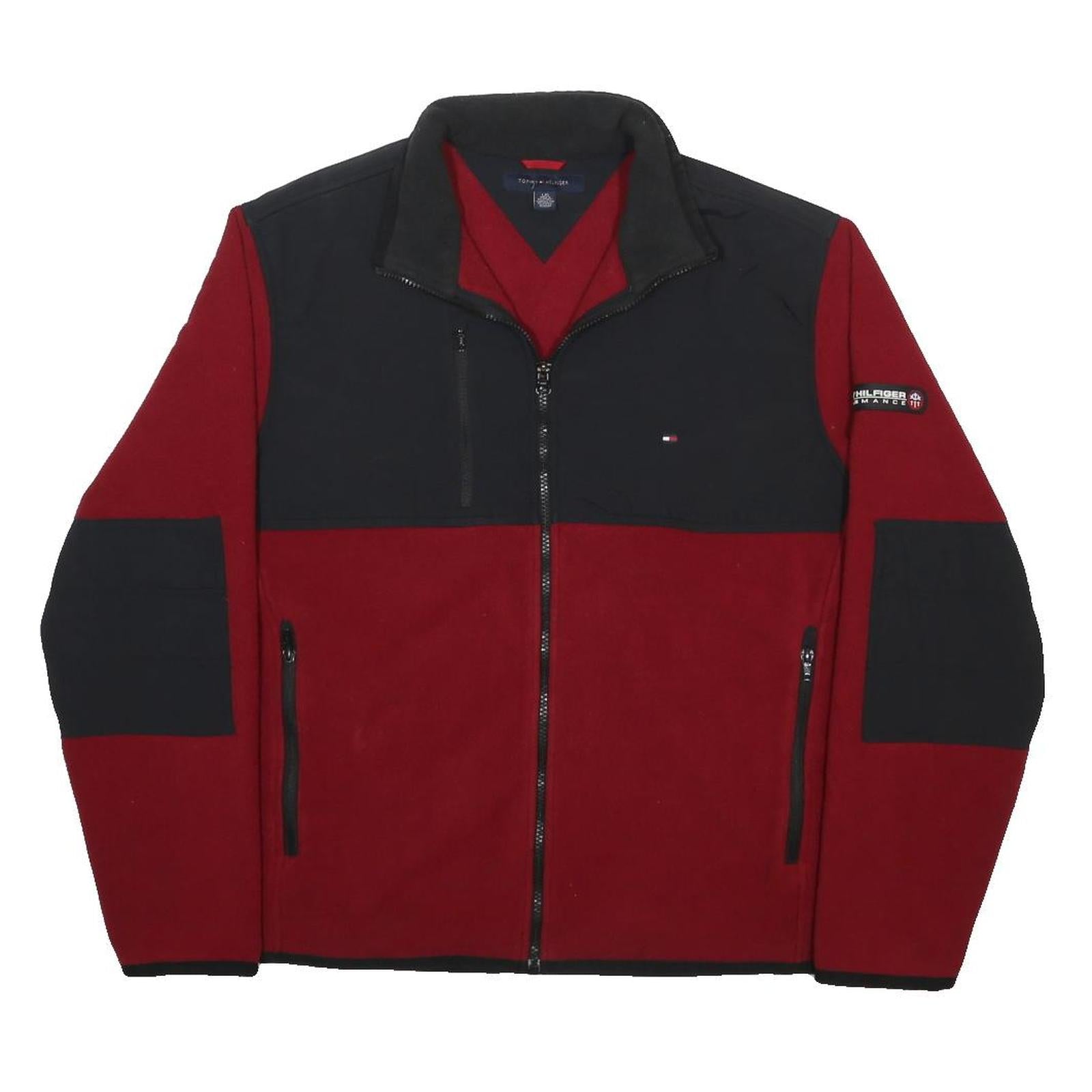 TOMMY HILFIGER Mens Red & Black Performance Track Jacket L Polyester Zip