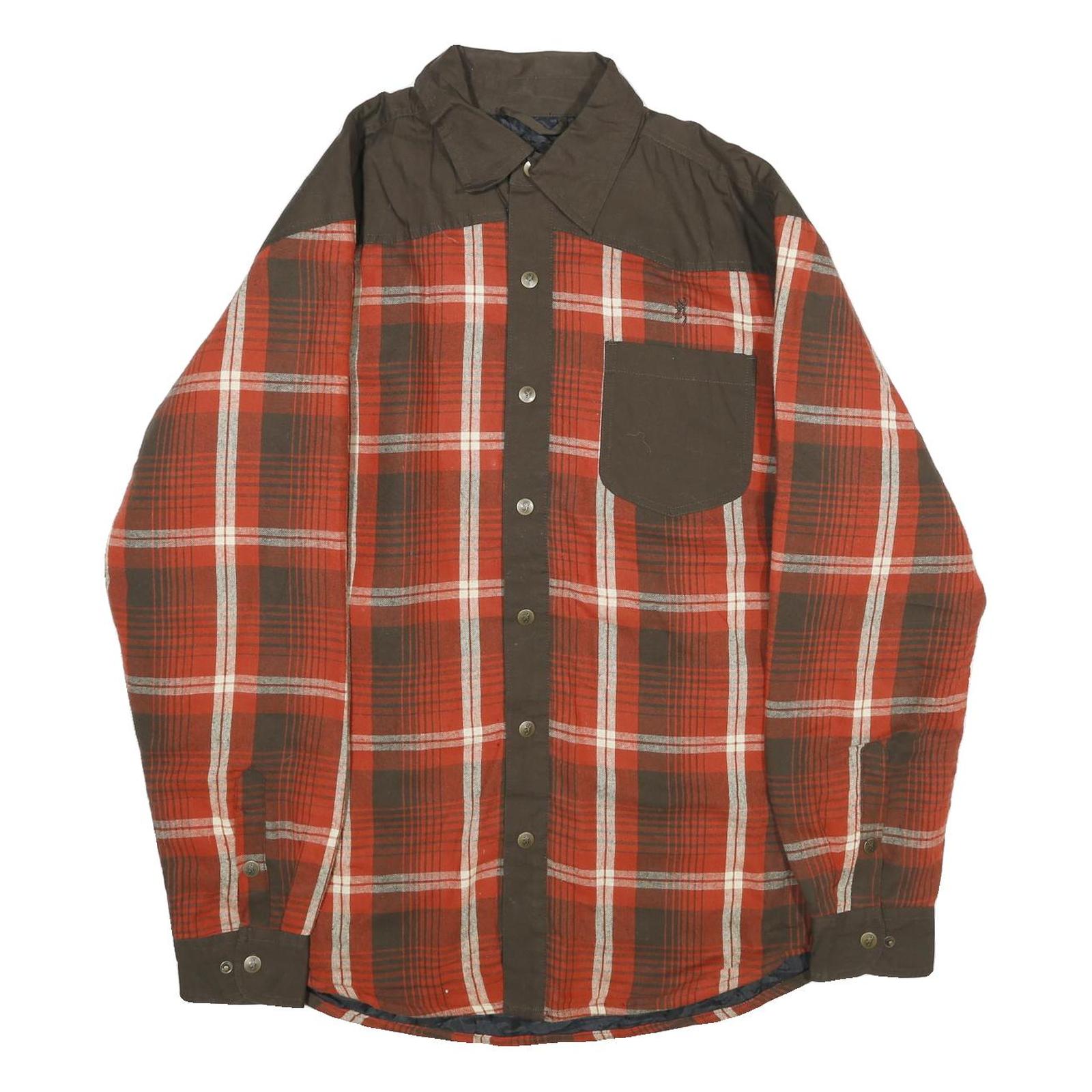 BROWNING Mens Red & Brown Check Button Cotton Blend Jacket L Casual Outdoor