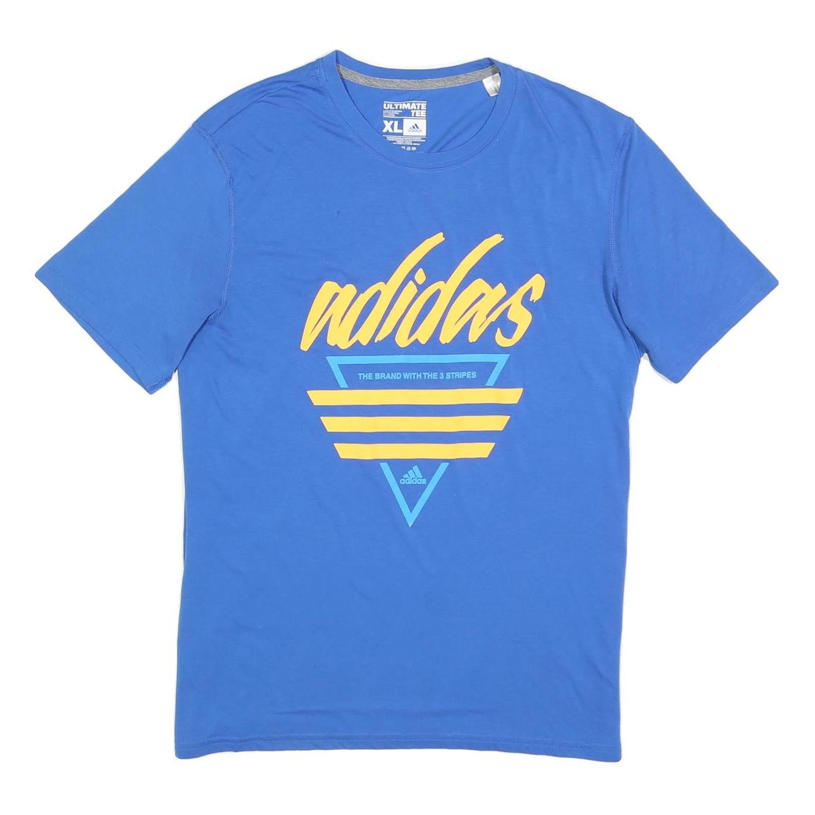 ADIDAS Mens Blue Graphic T-Shirt XL Short Sleeve Crew Neck Logo Streetwear