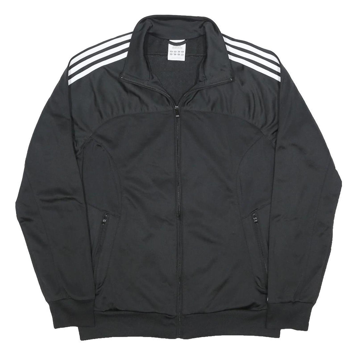 ADIDAS Mens Black & White Track Jacket M Polyester Zip Three Stripes Logo