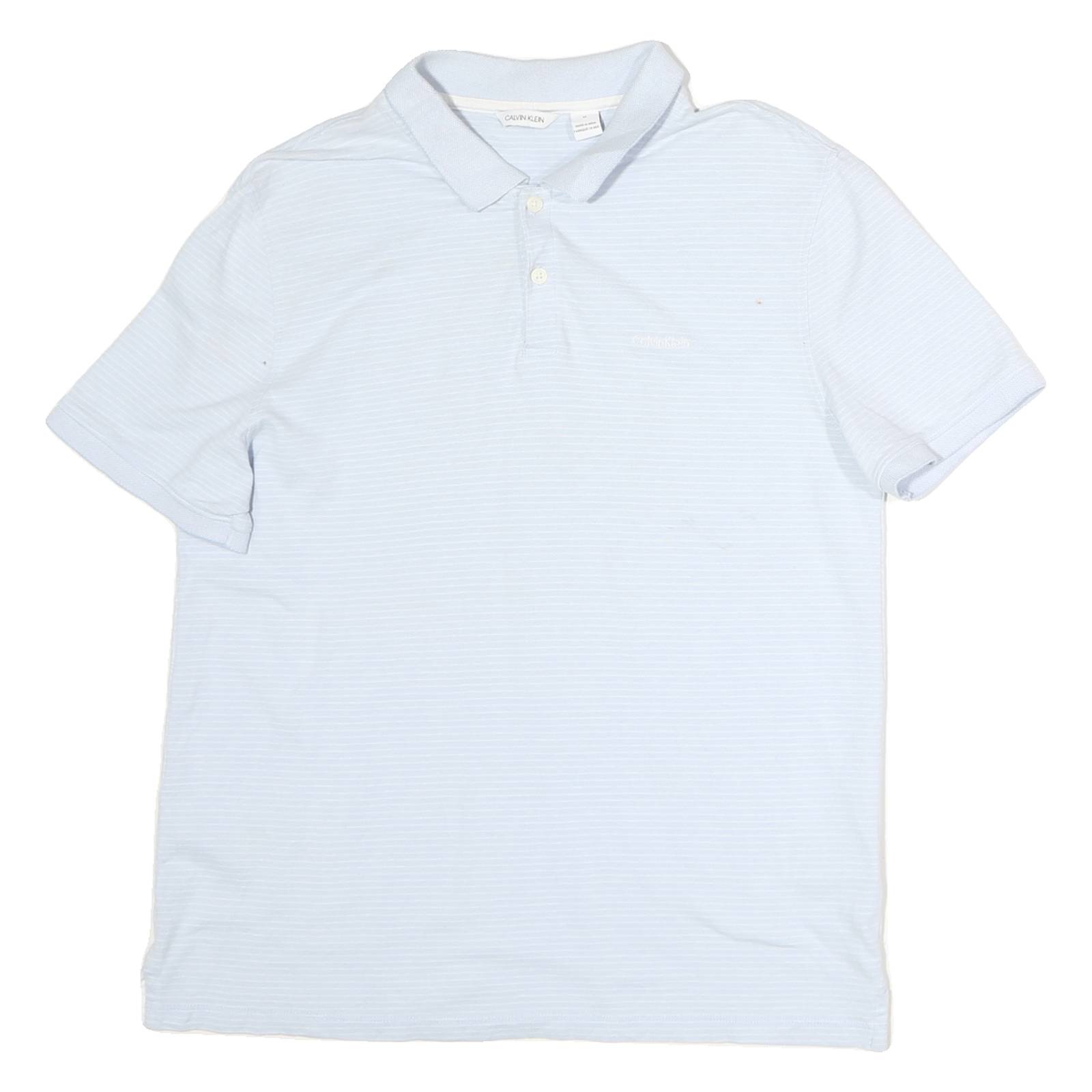 CALVIN KLEIN Mens Light Blue & White Striped Short Sleeve Polo Shirt M Cotton