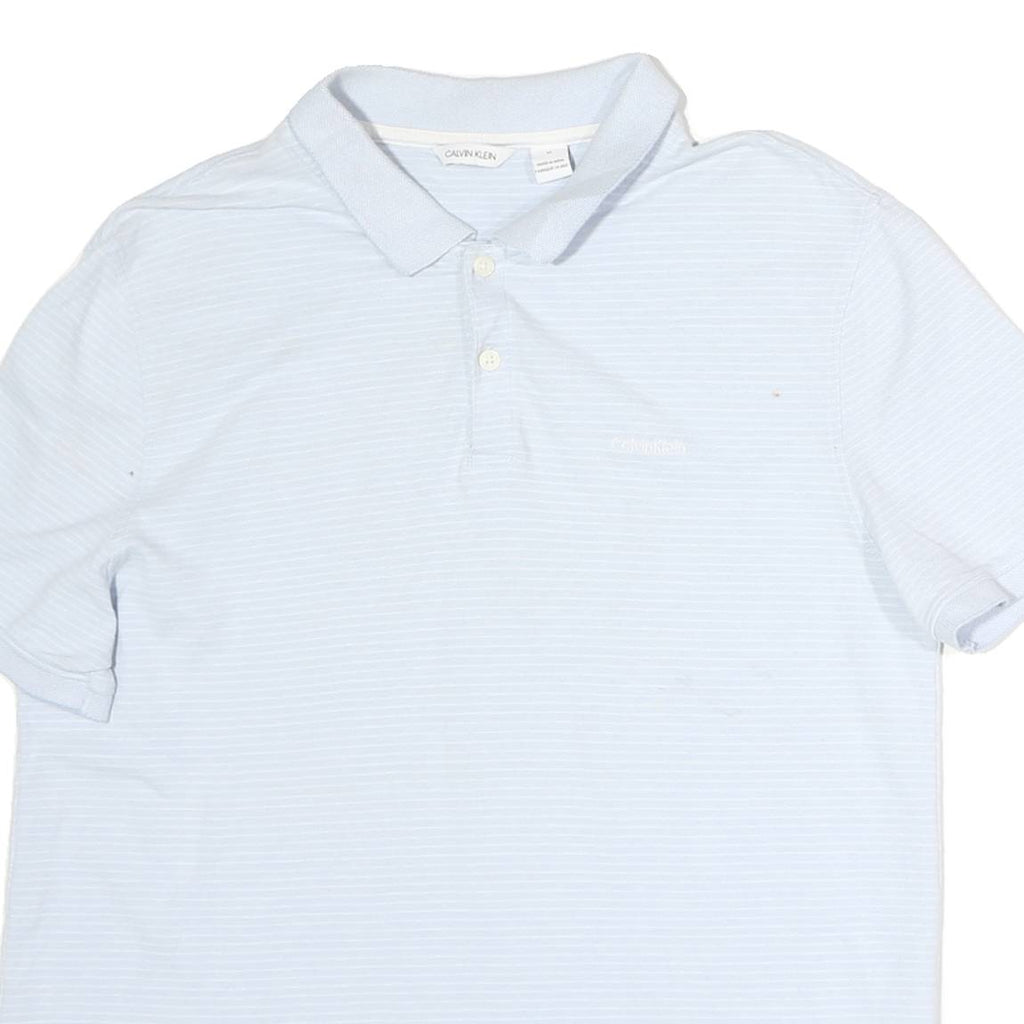 CALVIN KLEIN Mens Light Blue & White Striped Short Sleeve Polo Shirt M Cotton