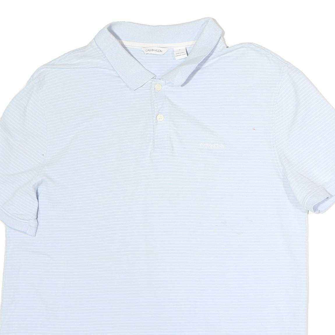 CALVIN KLEIN Mens Light Blue & White Striped Short Sleeve Polo Shirt M Cotton