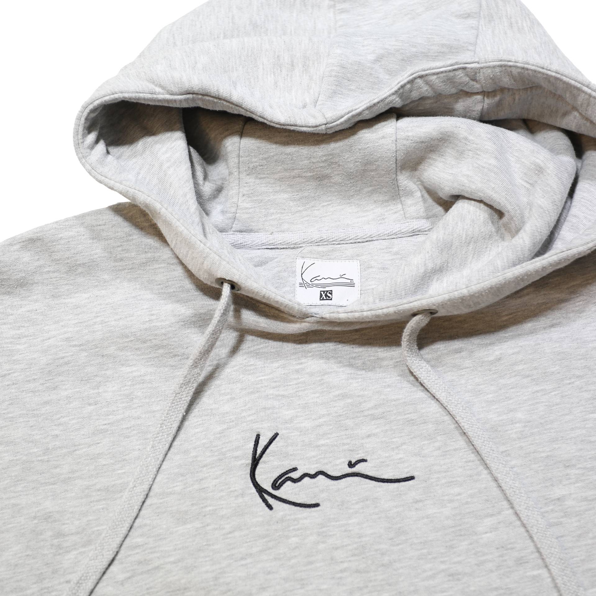 KARL KANI Womens Grey Hoodie XS Cotton Blend Pullover Drawstring Hood Pocket