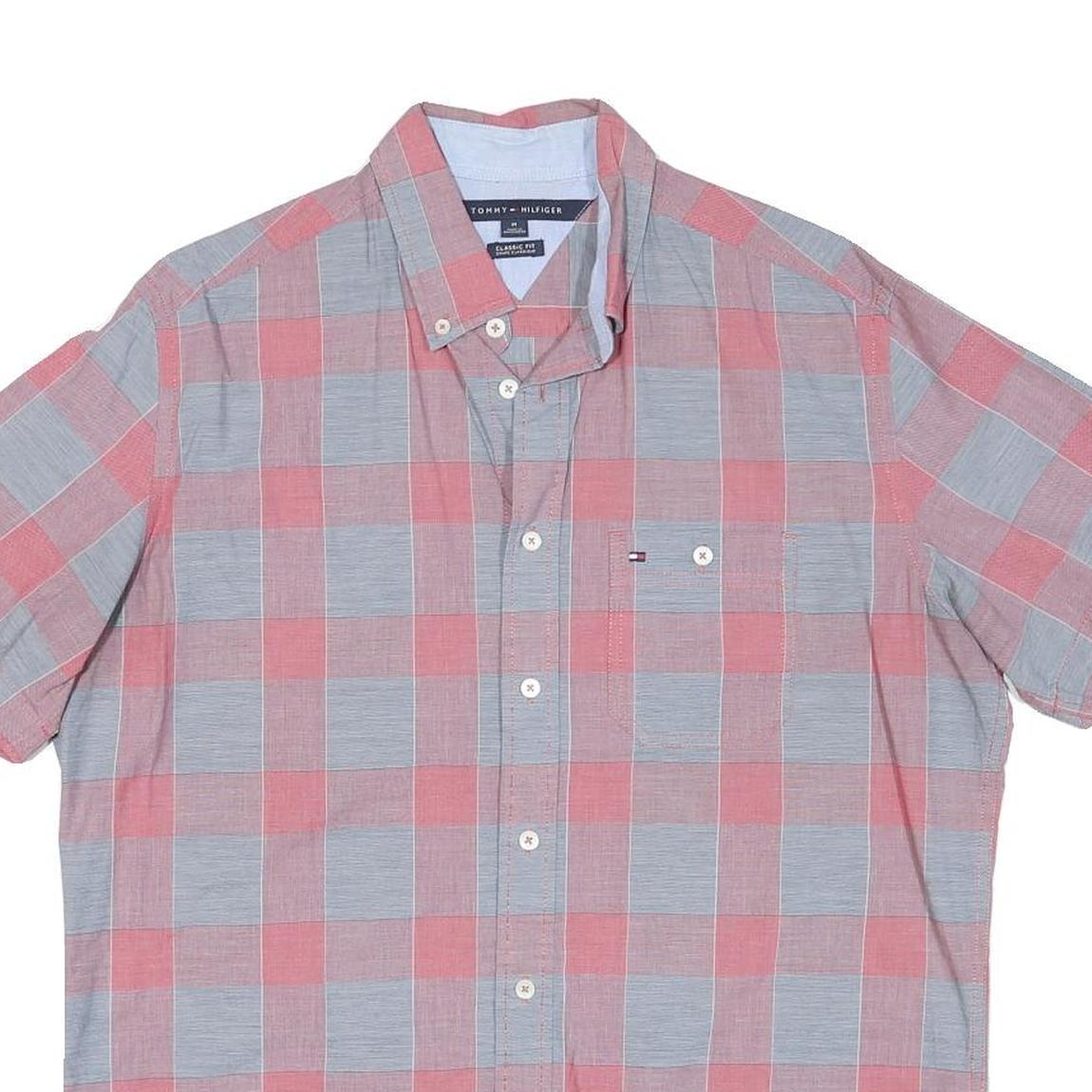 TOMMY HILFIGER Mens Pink & Grey Check Shirt M Classic Fit Button Down