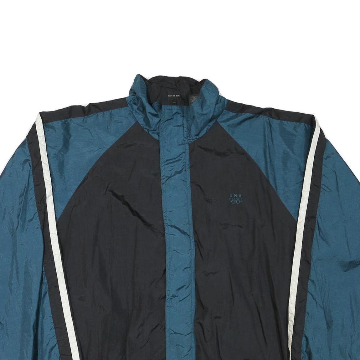 JC PENNEY Mens Blue & Black Zip Jacket L Polyester Blend Plain USA Olympic Logo