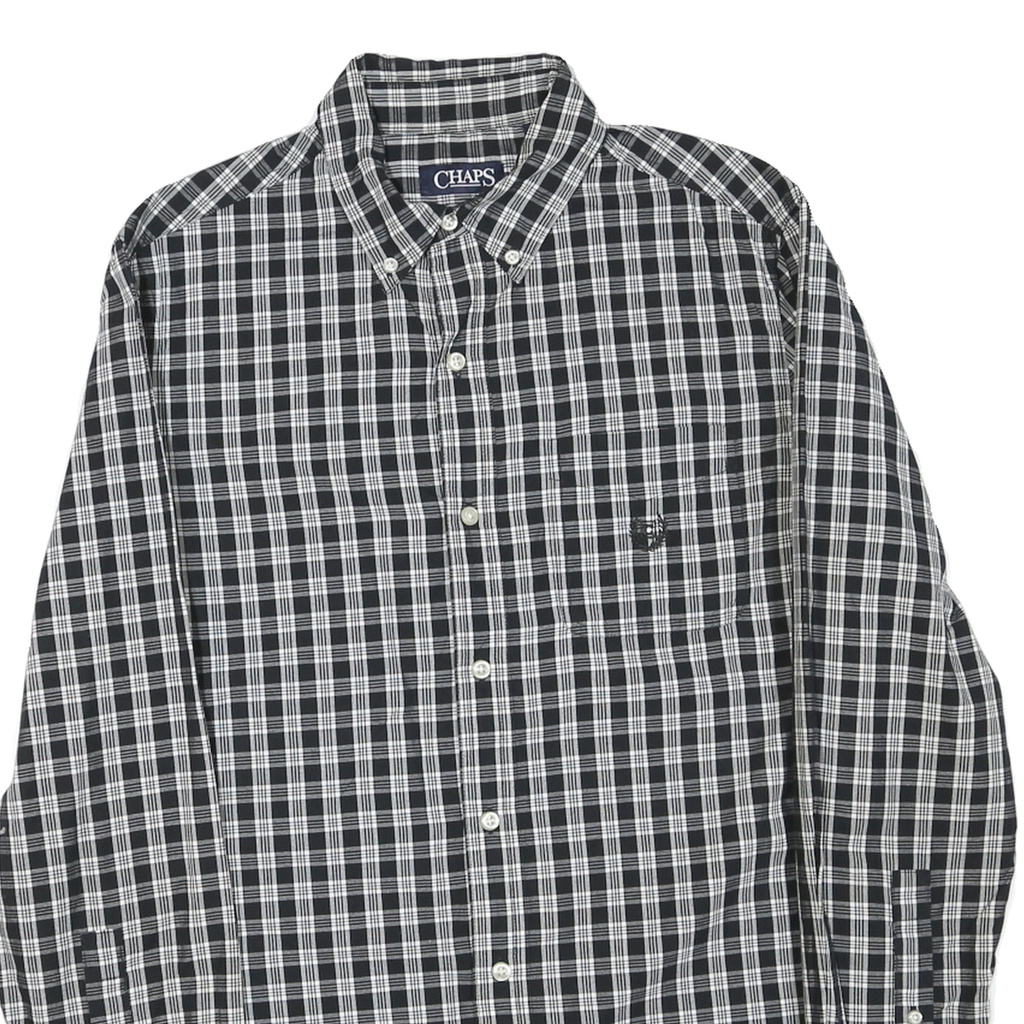 CHAPS Mens Black & White Check Button-Down Shirt S Cotton Blend Classic
