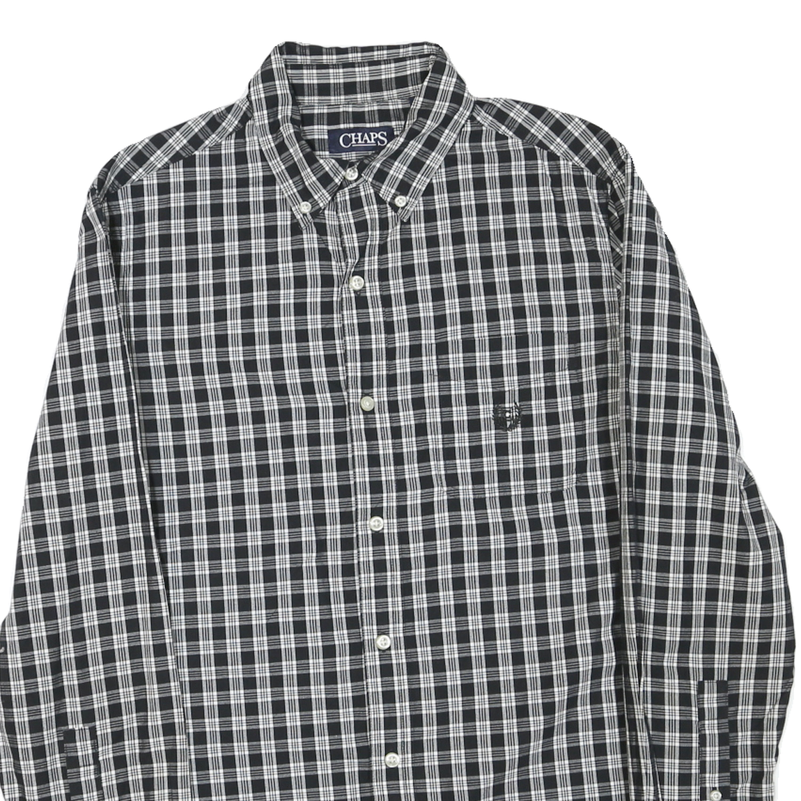 CHAPS Mens Black & White Check Button-Down Shirt S Cotton Blend Classic