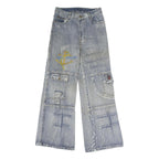 GUANGYI Mens Jeans Blue Regular Straight Denim Light W26 L27 Casual Workwear