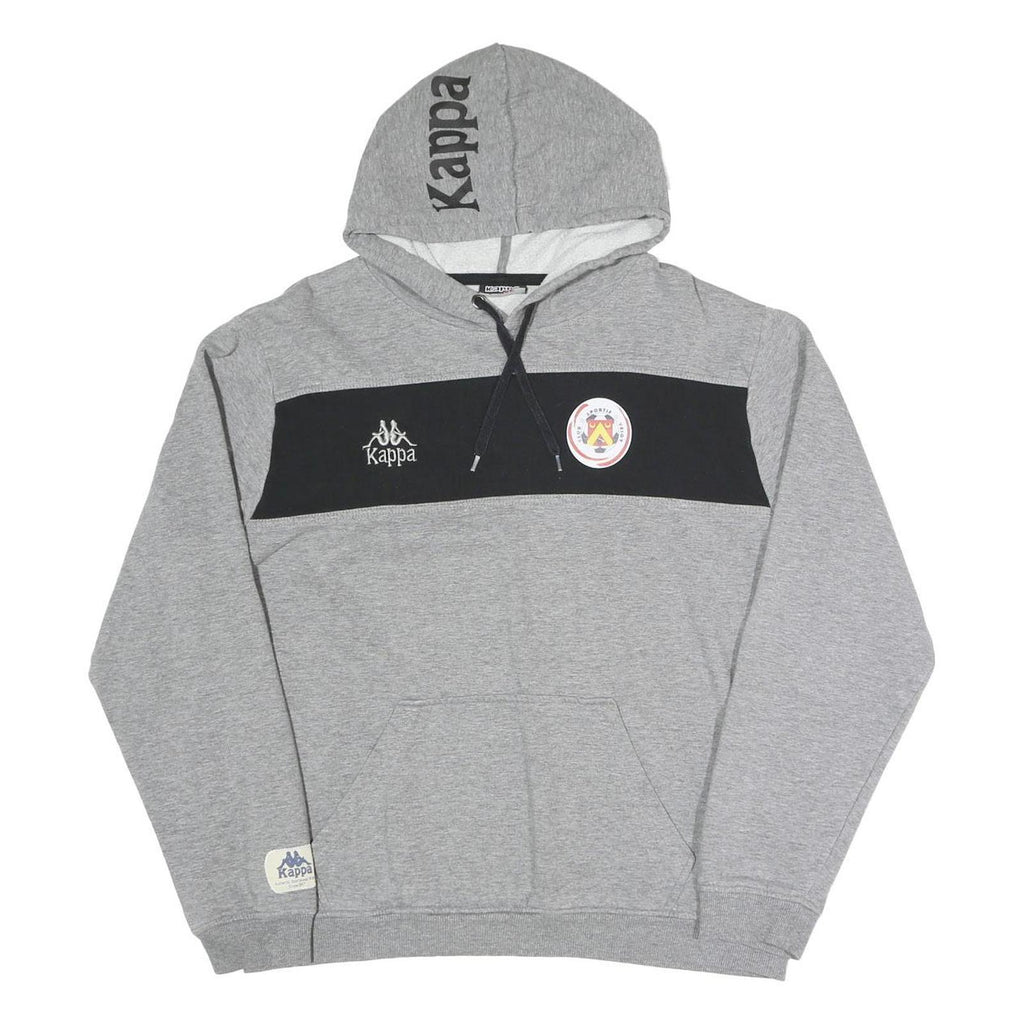 KAPPA Mens Grey & Black Hooded Pullover L Logo Drawstring Hoodie