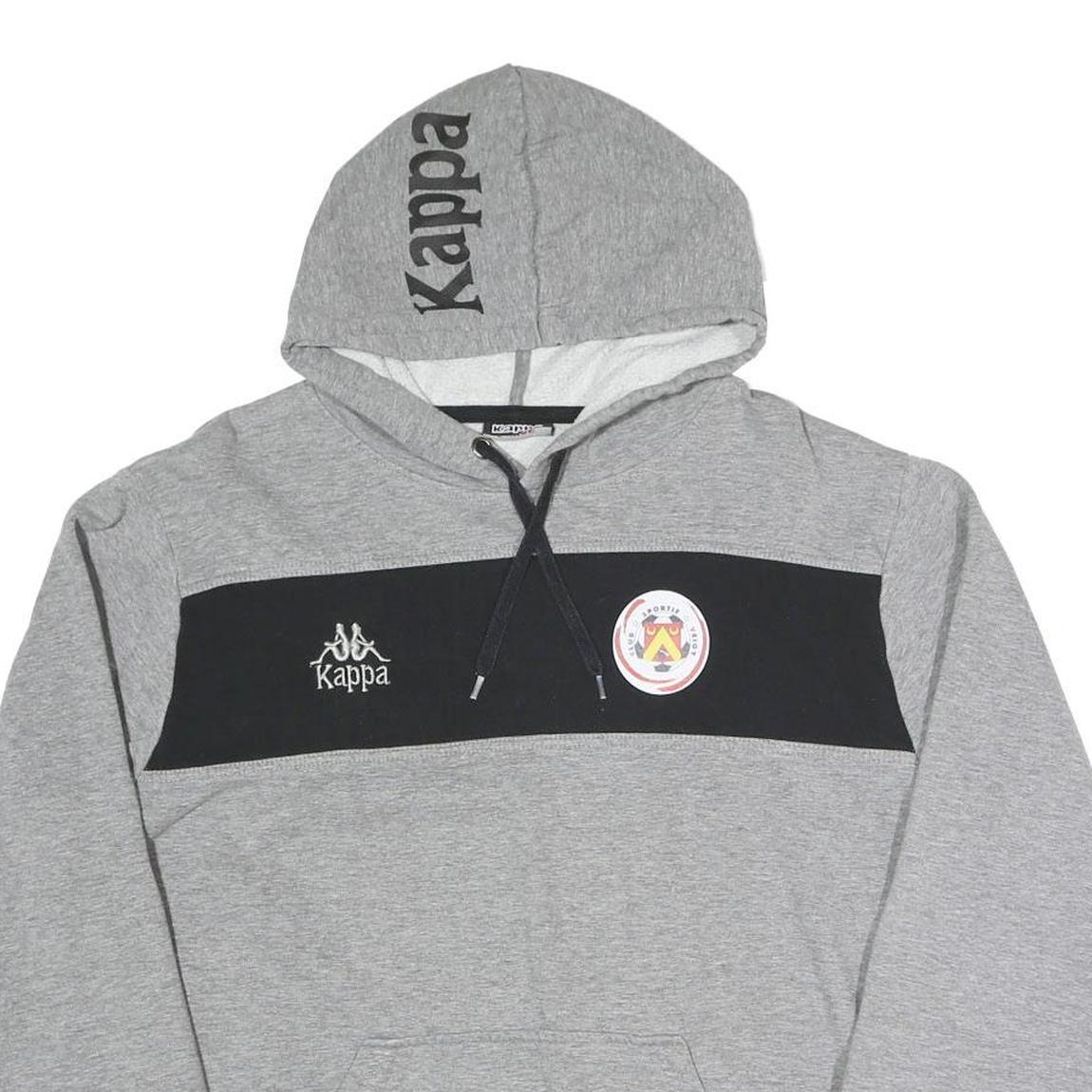 KAPPA Mens Grey & Black Hooded Pullover L Logo Drawstring Hoodie