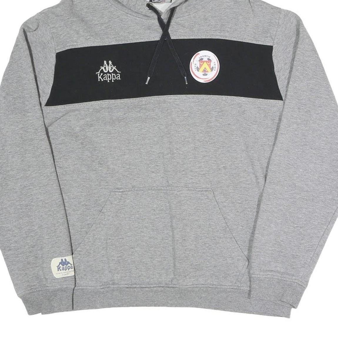 KAPPA Mens Grey & Black Hooded Pullover L Logo Drawstring Hoodie