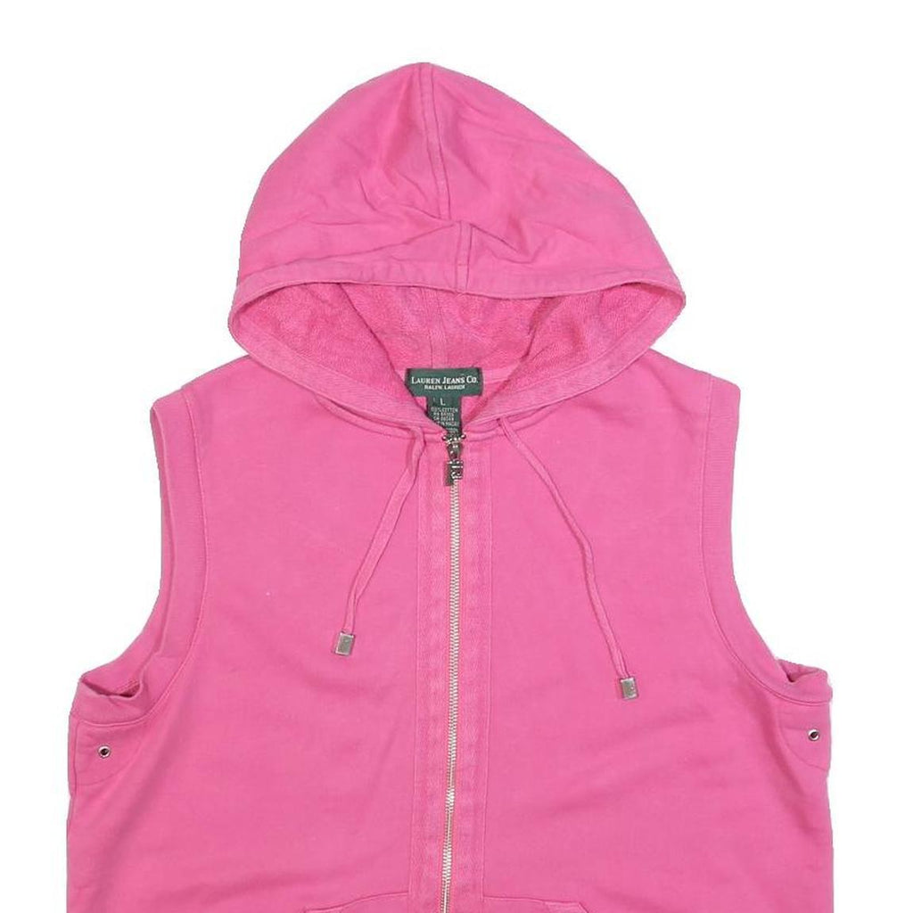 LAUREN RALPH LAUREN Womens Pink Sleeveless Full Zip Hoodie L Casual Cotton Blend