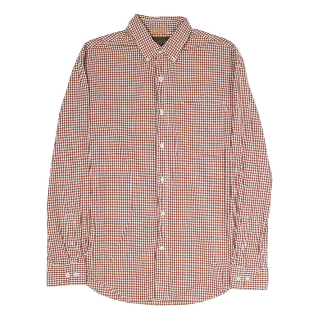 TIMBERLAND Mens Brown & White Checked Shirt L Cotton Blend Button-Down Pocket
