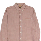 TIMBERLAND Mens Brown & White Checked Shirt L Cotton Blend Button-Down Pocket
