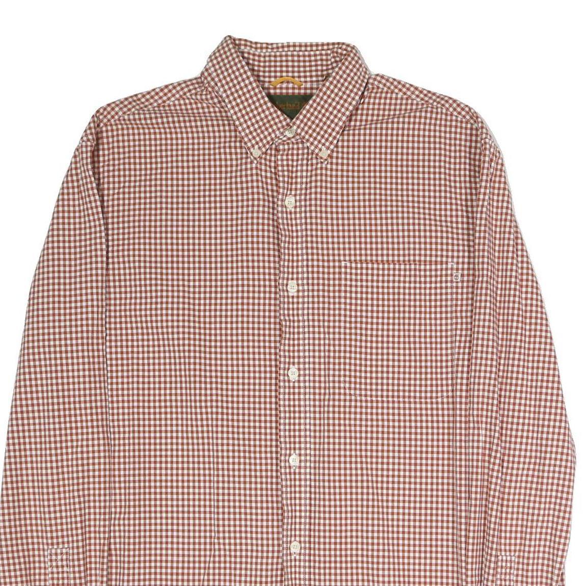TIMBERLAND Mens Brown & White Checked Shirt L Cotton Blend Button-Down Pocket