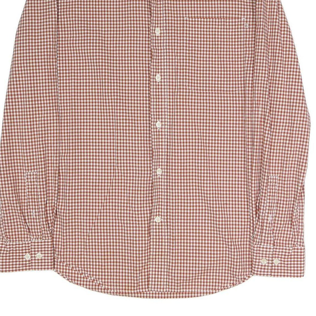 TIMBERLAND Mens Brown & White Checked Shirt L Cotton Blend Button-Down Pocket