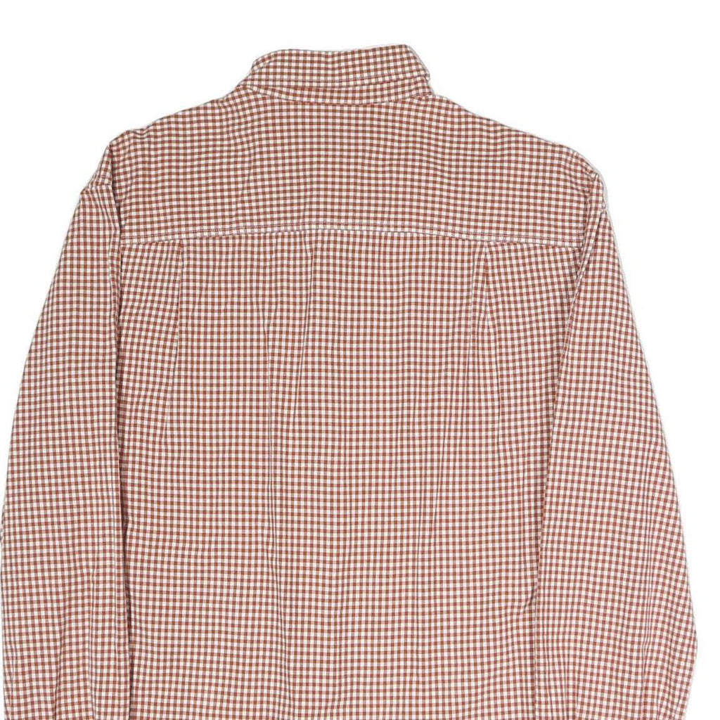 TIMBERLAND Mens Brown & White Checked Shirt L Cotton Blend Button-Down Pocket