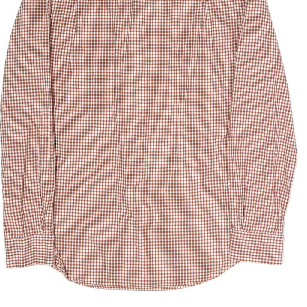 TIMBERLAND Mens Brown & White Checked Shirt L Cotton Blend Button-Down Pocket