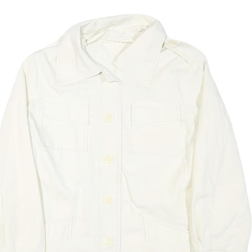 Womens White Cotton Blend Button Jacket L Plain Classic Spacious Pockets