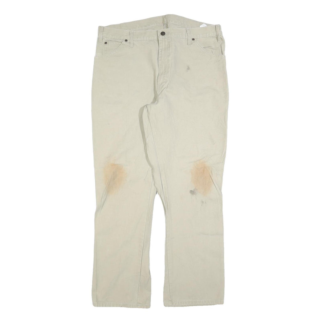 DICKIES Mens Regular Fit Beige Jeans Cotton Blend Zip W38 L32 Workwear Trousers