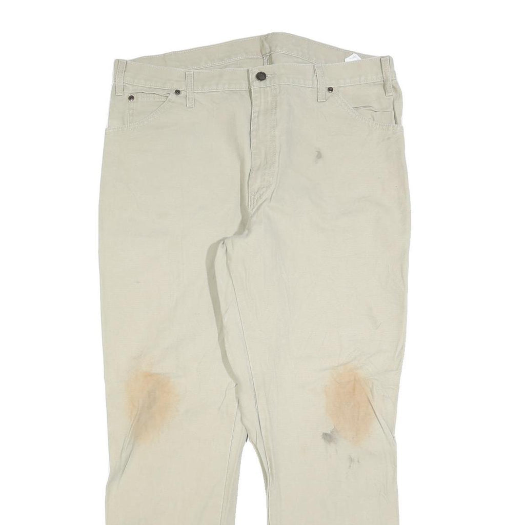 DICKIES Mens Regular Fit Beige Jeans Cotton Blend Zip W38 L32 Workwear Trousers