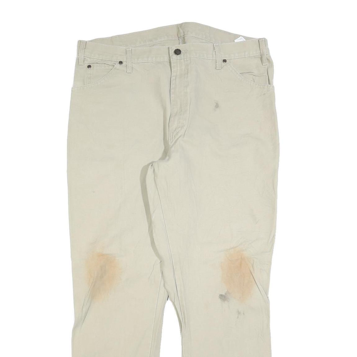 DICKIES Mens Regular Fit Beige Jeans Cotton Blend Zip W38 L32 Workwear Trousers