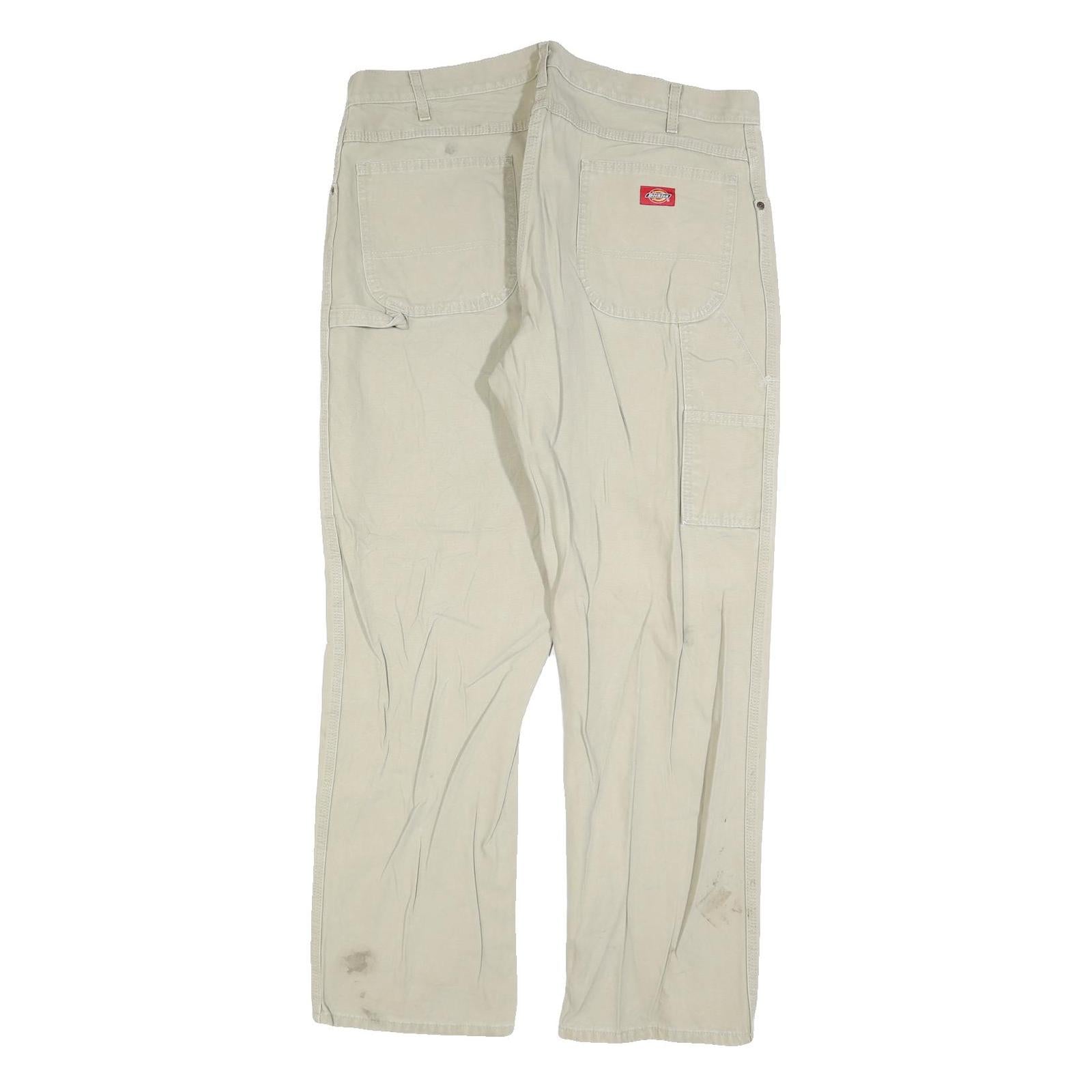 DICKIES Mens Regular Fit Beige Jeans Cotton Blend Zip W38 L32 Workwear Trousers