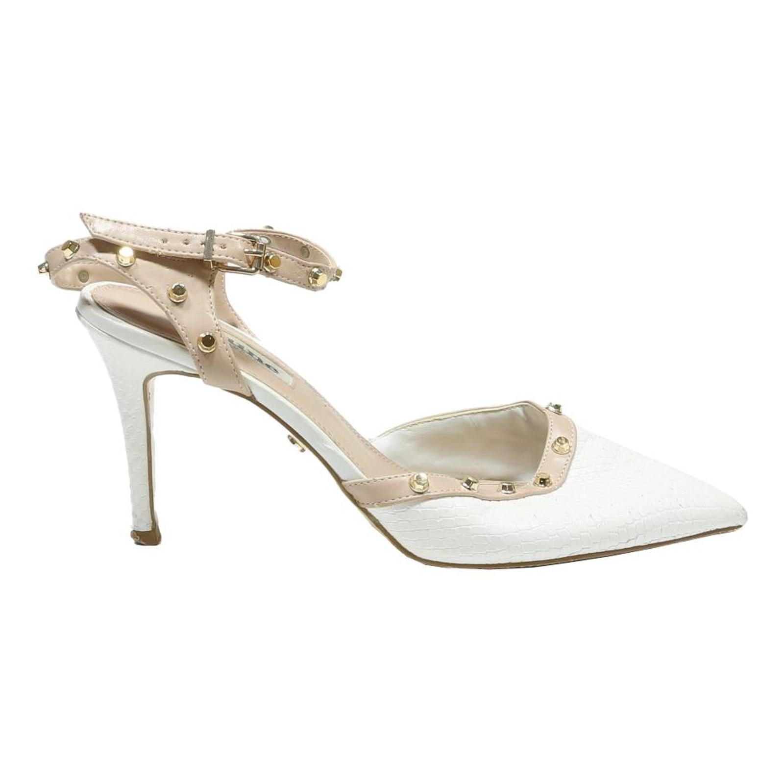 DUNE Womens Studded Ankle Strap Leather High Heels White & Nude UK 5 Elegant