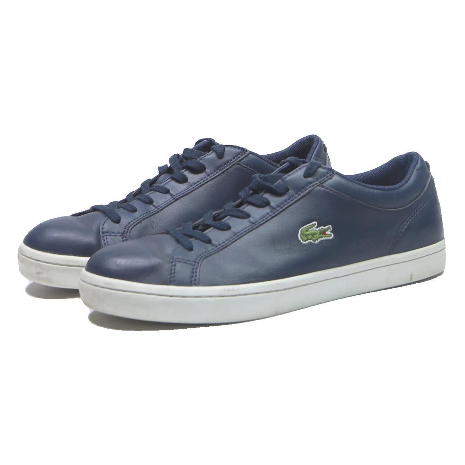 LACOSTE Lerond Mens Leather Low Top Trainers Navy UK 7.5 Classic Casual Footwear