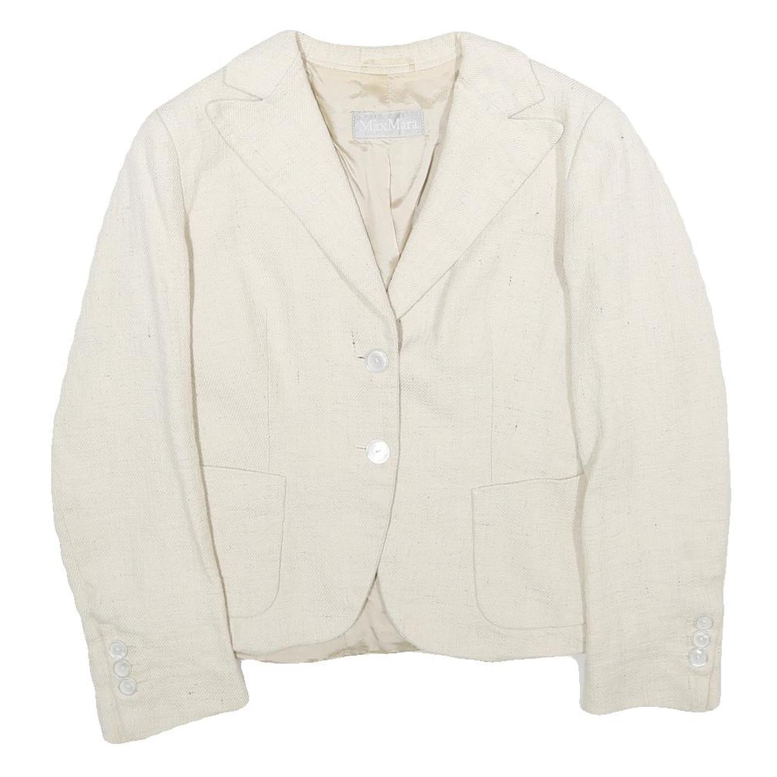MAX MARA Womens Cream Jacket Cotton Blend UK 16 Button Closure Tailored Fit